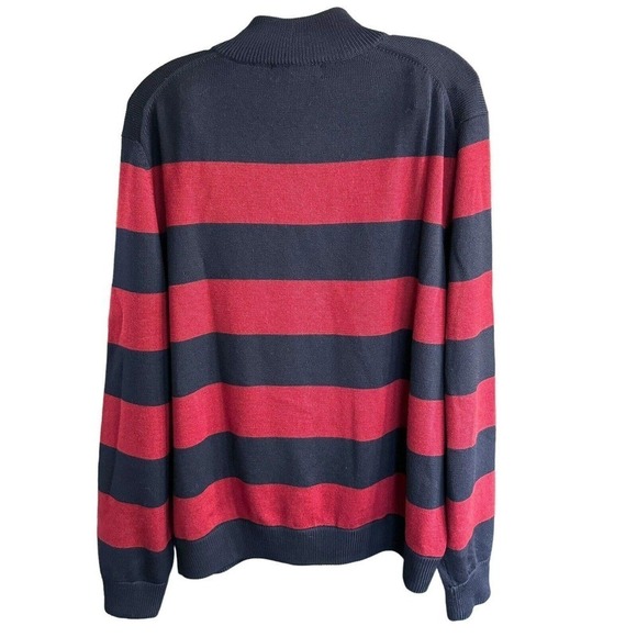BROOKS BROTHERS Mens 100% Merino Wool 1/4 Zip Blue Red Stripe Sweater Sz XL - Picture 3 of 6